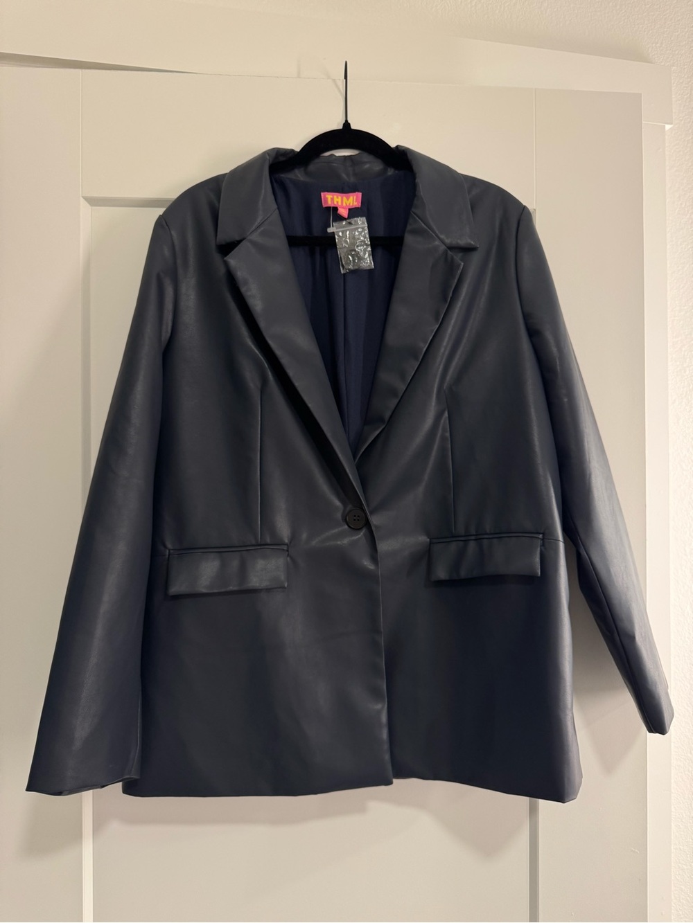 Dark Grey/Navy Faux Leather Blazer Jacket
